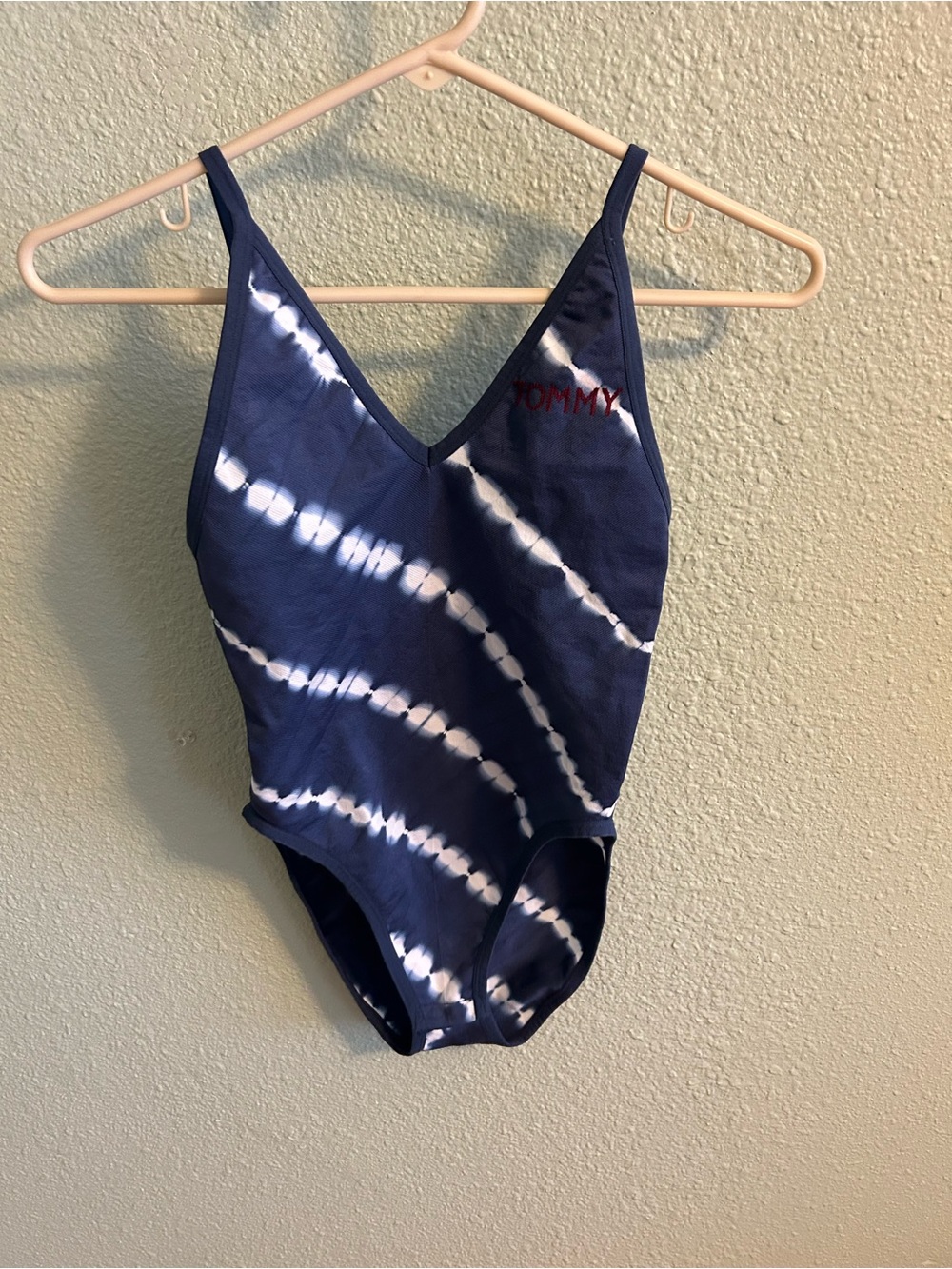 Tommy Hilfiger Summer Navy White Tie-Dye Seamless Bodysuit Size Small